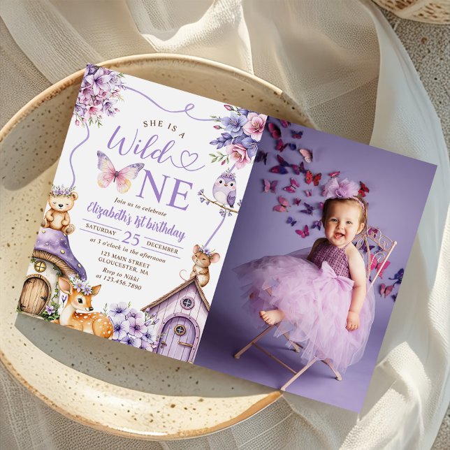 Woodland Animals Wild One 1st Birthday Photo Invitation (Creator Uploaded)
