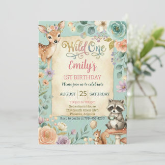 Woodland Animals Wild One Birthday Invitation