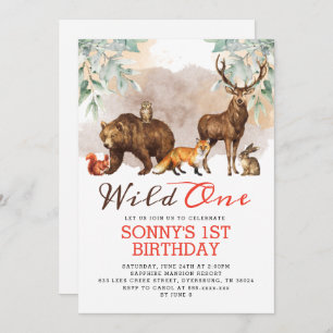 Woodland Animals Wild One Birthday Party Invitation
