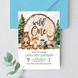 Woodland Animals Wild One Birthday Party Invitation