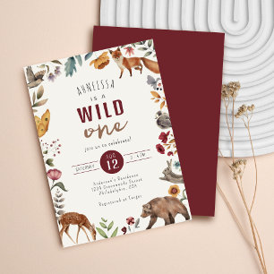 Woodland Animals Wild One First Birthday Invitation