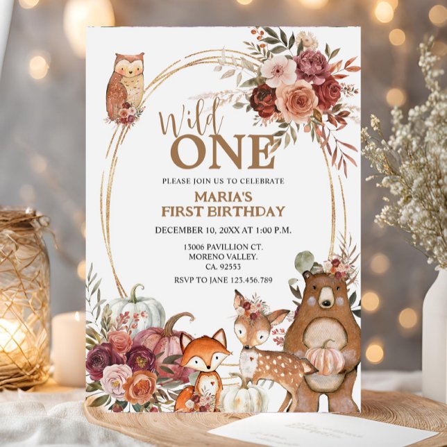 Woodland Animals Wild One Marsala 1st Birthday Invitation (Creator Uploaded)