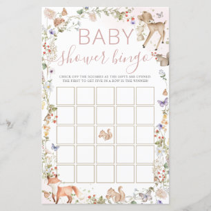 Woodland Animals Wildflower Baby Shower Bingo Game