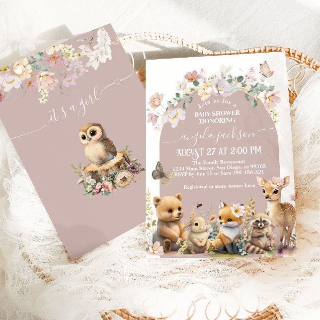 Woodland animals wildflower Girl Baby Shower Invitation (Creator Uploaded)