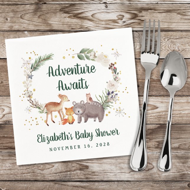 Woodland Animals Winter Baby Shower Napkin (Creator Uploaded)