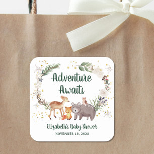 Woodland Animals Winter Baby Shower Square Sticker