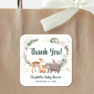 Woodland Animals Winter Baby Shower Thank You Square Sticker
