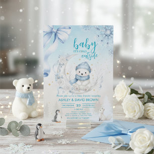 woodland animals winter Bear snowflake baby shower Invitation