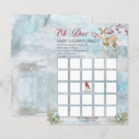 Woodland Animals Winter Boy Baby Shower Bingo Card