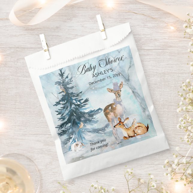 Woodland Animals Winter Boy Baby Shower Thank You Favour Bags (Clipped)