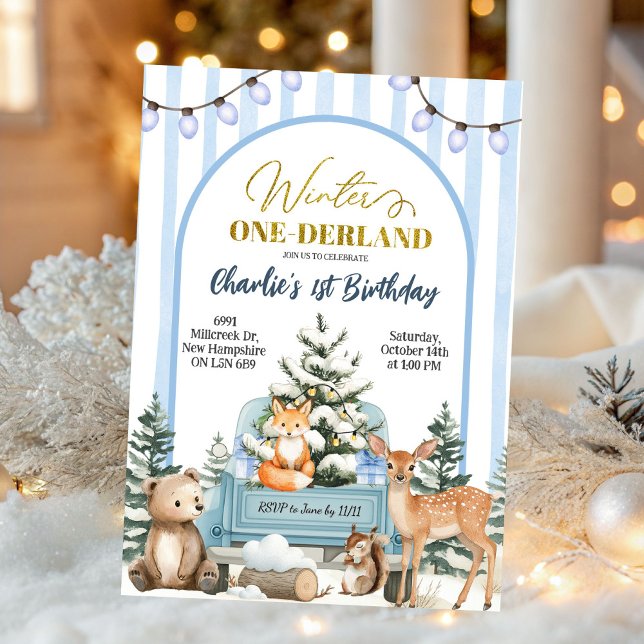 Woodland Animals Winter Onederland First Birthday Invitation (Creator Uploaded)