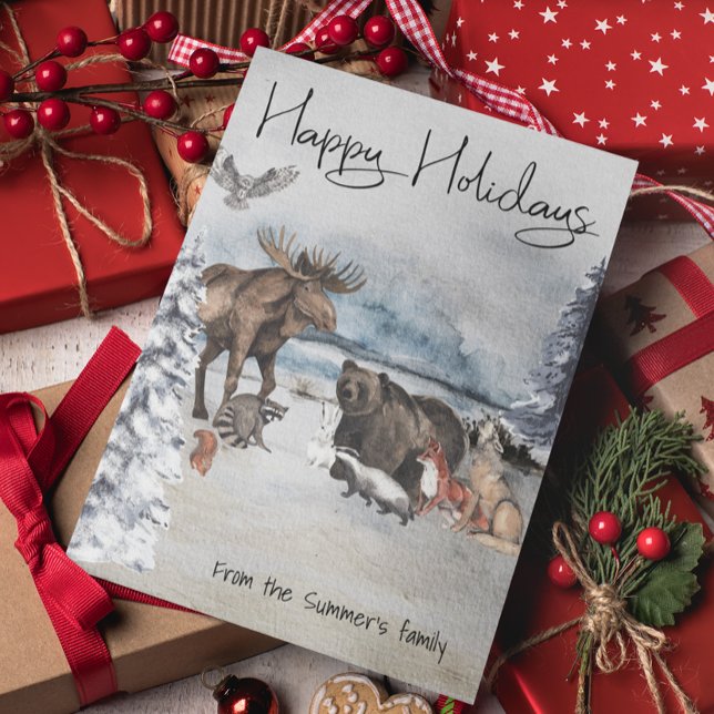 Woodland Animals Winter Watercolor Holiday Postcard (Creator Uploaded)