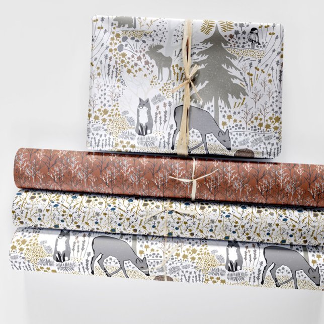 Woodland Animals Winter Woods Wrapping Paper Sheet (Winter Wonder Wrapping Paper Sheets from Jenn Steffen Art for Jenn's Emporium. )