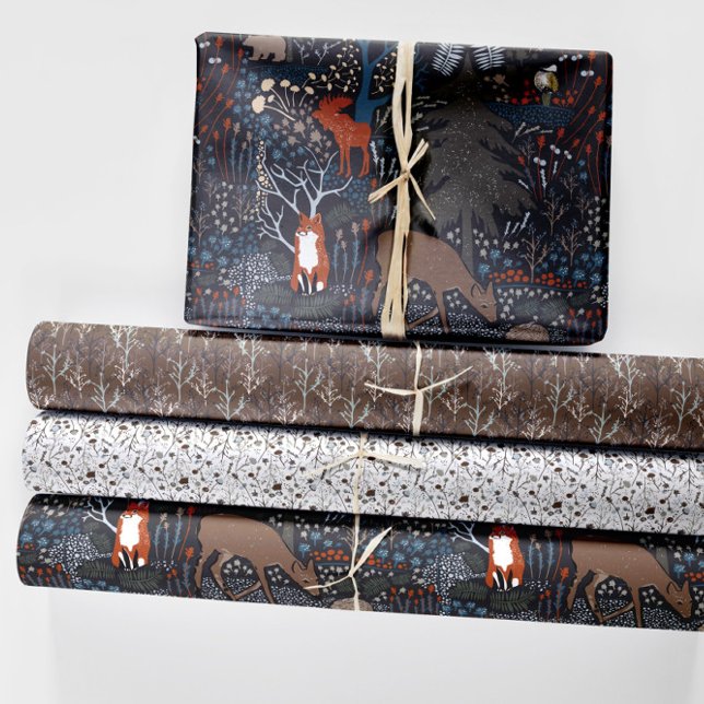 Woodland Animals Winter Woods Wrapping Paper Sheet (Woodland Animals Winter Woods Wrapping Paper Sheets from Jenn Steffen Art for Jenn's Emporium.)