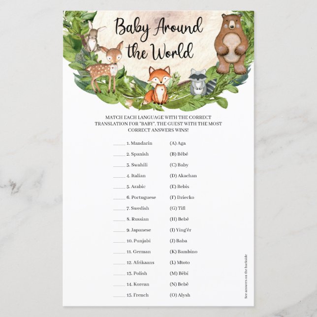 Woodland animals wood slice Baby Around the World (Front)