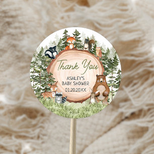 Woodland Animals Wood Slice Baby Shower Classic Round Sticker