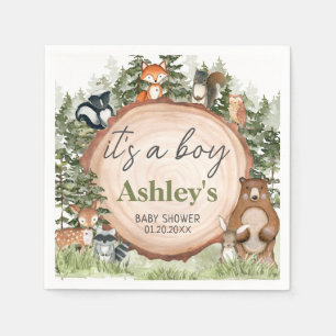 Woodland Animals Wood Slice Baby Shower Napkin