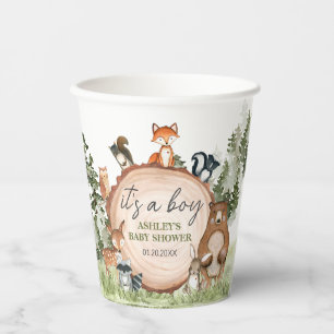 Woodland Animals Wood Slice Baby Shower Paper Cups