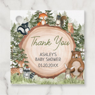 Woodland Animals Wood Slice Baby Shower Square Favour Tags