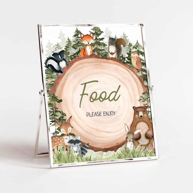 Woodland Animals Wood Slice Food Poster (Boy Woodland Animals Baby Shower Food Sign)