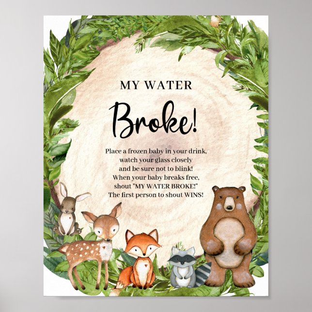 Woodland animals wooden slice My Water Broke game Poster (Front)