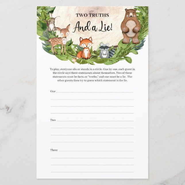 Woodland animals wooden slice Two Truths And A Lie (Front)