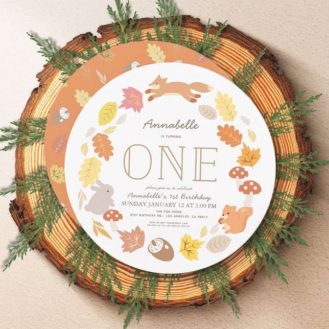 Woodland Animals Wreath 1st Birthday Invitation (Creator Uploaded)