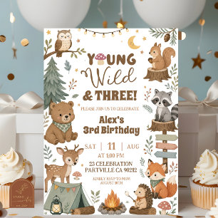 Woodland Animals Young Wild and Three Boy Birthday Invitation