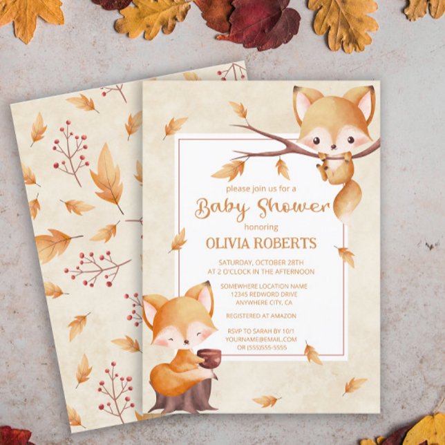 Woodland Autumn Baby Fox Baby Shower Invitation (Creator Uploaded)