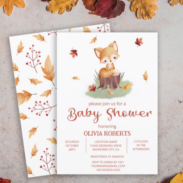 Woodland Autumn Baby Fox Baby Shower Invitation (Creator Uploaded)