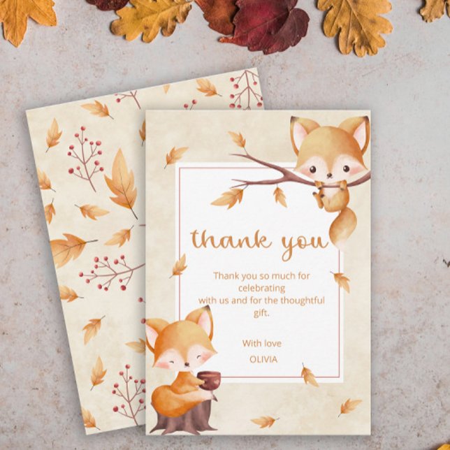 Woodland Autumn Baby Fox Baby Shower Thank You Card (Creator Uploaded)