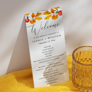 Woodland autumn foliage. Watercolor fall wedding Programme
