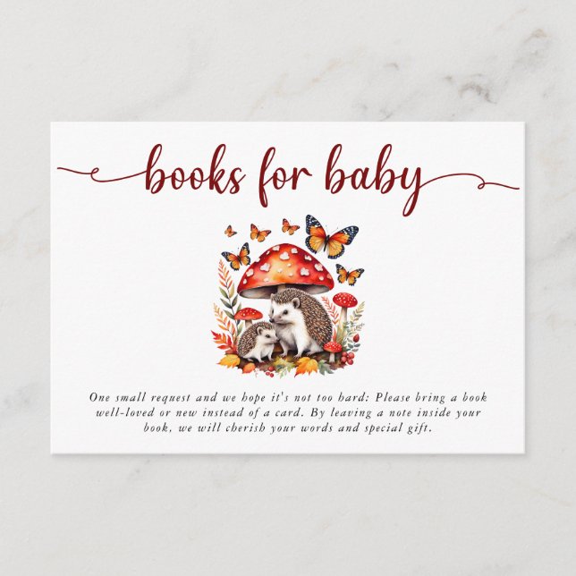 Woodland Autumn Hedgehog Baby Shower Books Enclosure Card (Front)