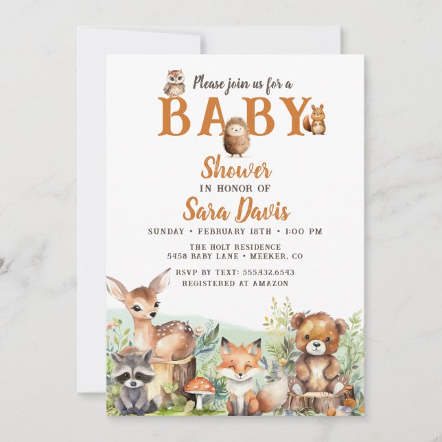 Woodland Baby Animal Baby Shower Invitation (Front)
