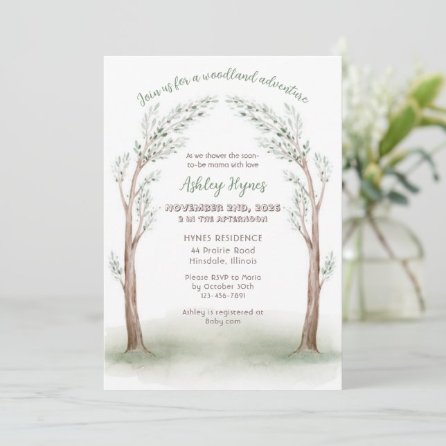 Woodland baby animal baby shower invitation  (Standing Front)