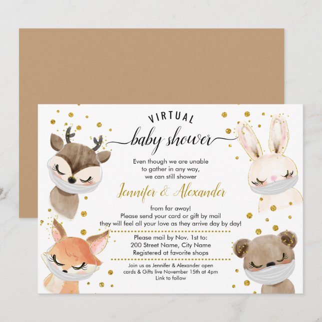 Woodland Baby Animals Baby Shower by mail Invitation (Front/Back)