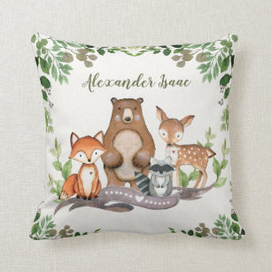 Woodland Baby Animals Greenery Nursery Decoration Cushion