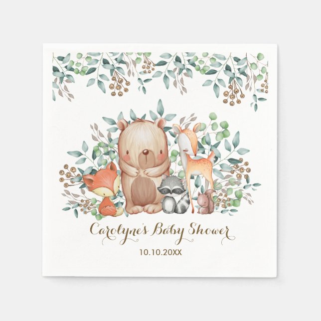 Woodland Baby Animals Whimsical Forest Party Napkin (Front)
