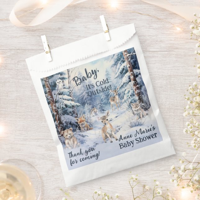 Woodland Baby Animals Winter Boy Baby Shower Favour Bags (Clipped)