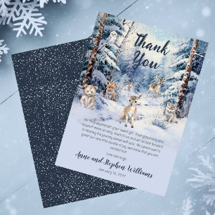 Woodland Baby Animals Winter Boy Baby Shower Thank You Card