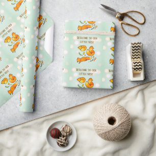 Woodland Baby Arrival Newborn Announcement   Wrapping Paper