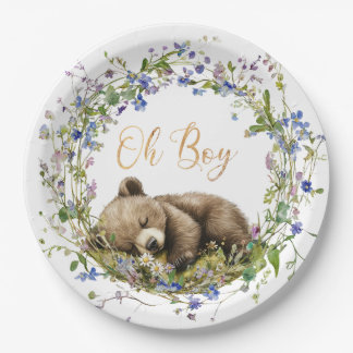 Woodland Baby Bear Baby Shower Paper Plate