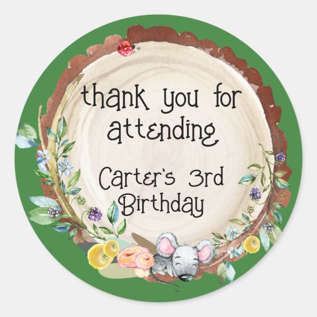 Woodland Baby Birthday Classic Round Sticker (Front)