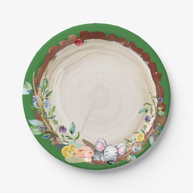 Woodland Baby Birthday Paper Plate (Front)