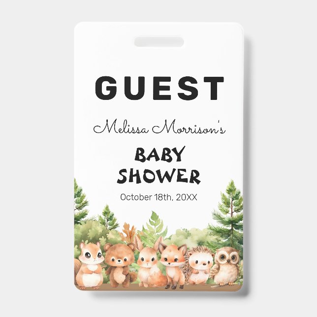 Woodland Baby Boy Shower Guest ID Badge (Front)