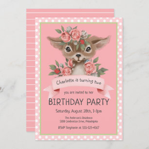 Woodland Baby Deer Pink Girl's Birthday Party Invitation