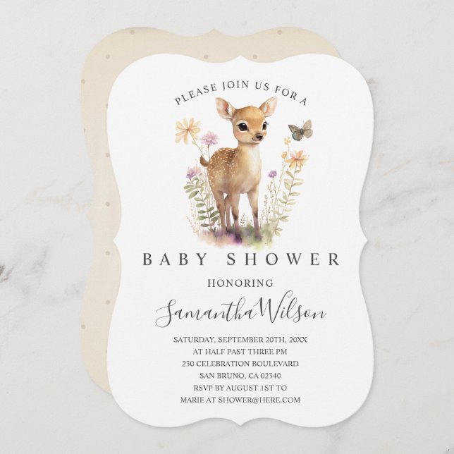 Woodland Baby Fawn Spring Baby Shower Invitation (Front/Back)
