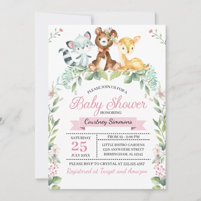 Woodland Baby Girl Baby Shower Invitation (Front)