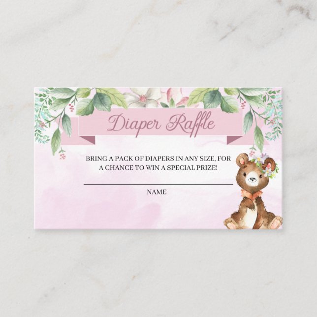 Woodland Baby Girl Diaper Raffle Enclosure Card (Front)