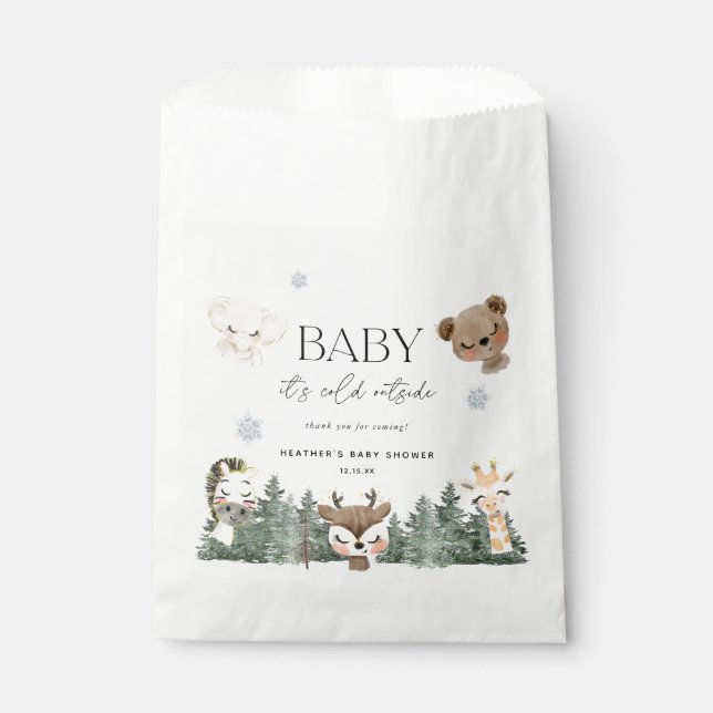 Woodland Baby It's Cold Outside Baby Shower Favour Bags (Front)